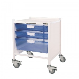 Sunflower Medical Vista 15 Extra Low Level Storage Trolley with One Double-Depth and Two Single-Depth Blue Trays